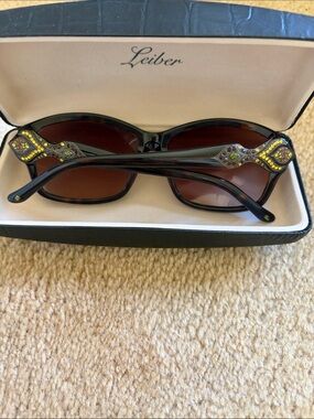 Judith Leiber Brown Tortoise Sunglasses with Gold Crystal Accents